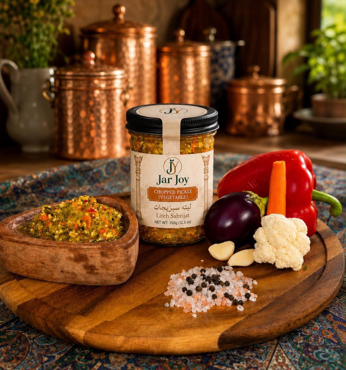 JarJoy jar on a Persian tablecloth